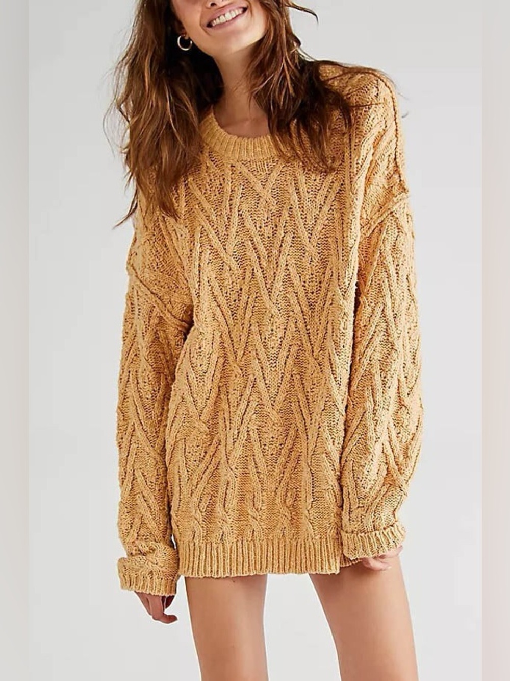 Free People Isla Cable-Knit Crew Sweater